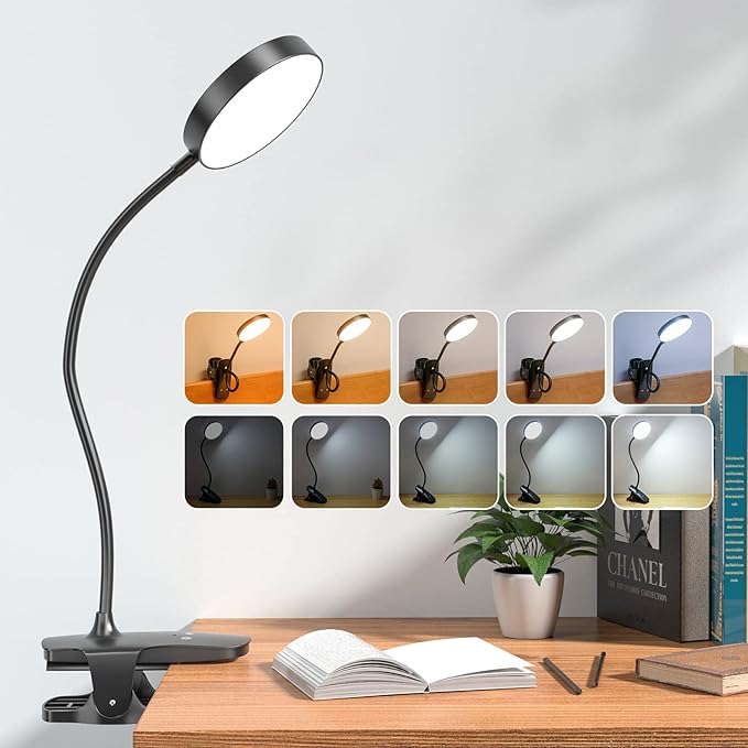 Mubarek Clip on Lamp, 5 Brightness+5 Color Clip on Light, 200LM 36 LED Reading by Mubarek