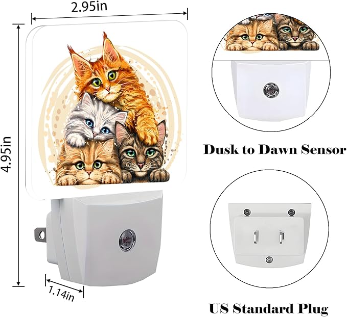 Colorful Cats Night Light, Plug-in Night Lights - Image 2
