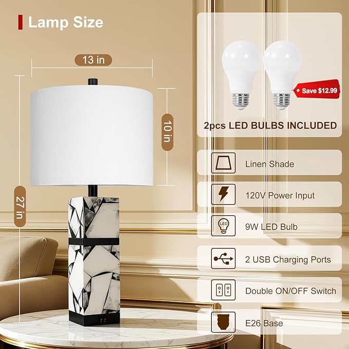 Scenekoy 27" Alabaster Table Lamps Set of 2 - Image 2