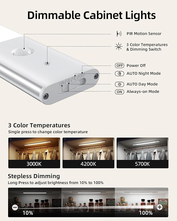 EZVALO Under Cabinet Lighting, Motion Sensor Closet Lights - Image 4