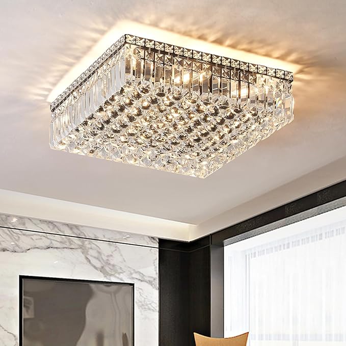 12-Lights Black Crystal Flush Mount Ceiling Light Fixtures, Elegant Crystal by CEENLI