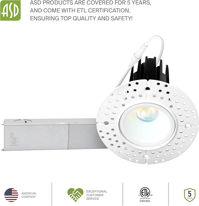 ASD Trimless 1 Inch Recessed LED Lights, 7W 120V Triac Round Commercial - Image 9