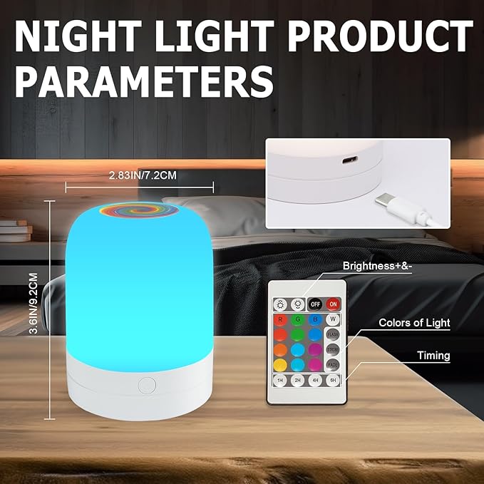Small Nursery Night Light for Kids, 13 Colors Dimmable Night Lamp for Bedroom - Image 6