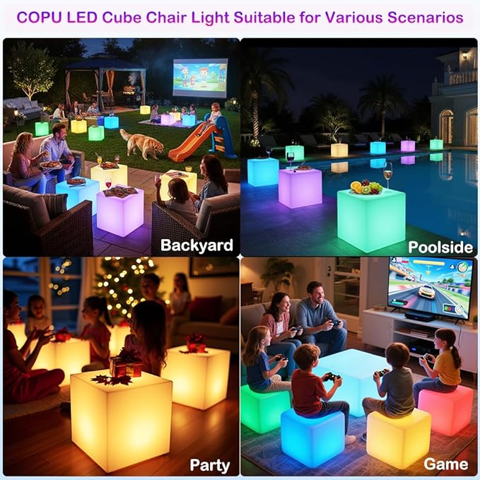 16-inch LED Cube Light, Rechargeable Cube Light Table w/Remote, 16 Colors - Image 2