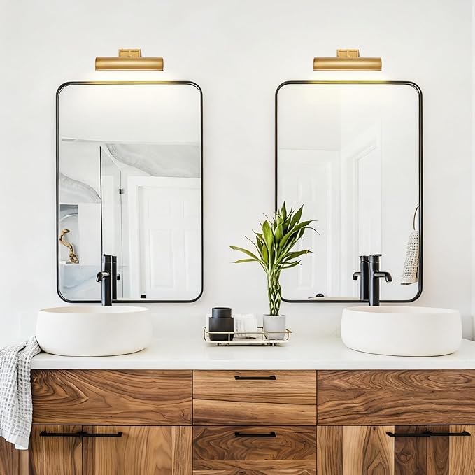 12in Brass Picture Light, 270° Rotatable Gold Wall Sconce Hardwired, 2-Light - Image 9