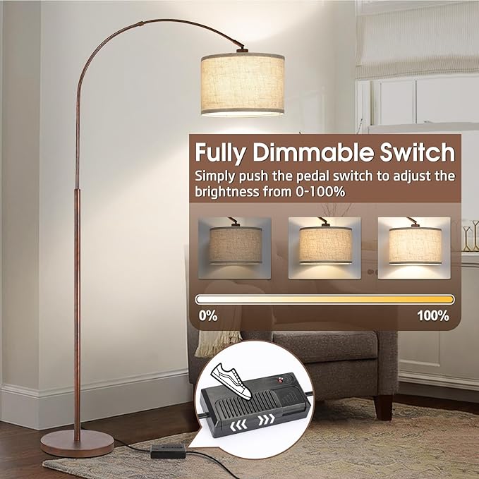 Dimmable Arc Floor Lamps for Living Room, Mid Century Floor Lamp, Antique - Image 3