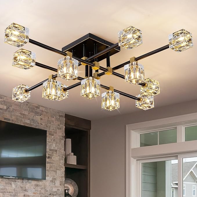 Semi Flush Mount Ceiling Light Fixture, 13-Lights Modern Crystal Light Fixture by Krisosia-ElegantLighting