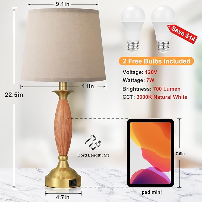 Seealle Lamps for Bedrooms Set of 2 - Image 6