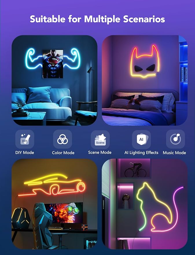 Govee RGBIC Neon Lights, LED Smart Neon Rope Light 2 Works - Image 8