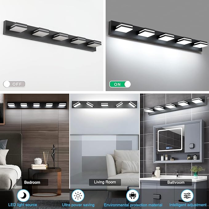 SineRise LED Modern Bathroom Vanity Light Fixtures, Matte Black Modern Acrylic - Image 4