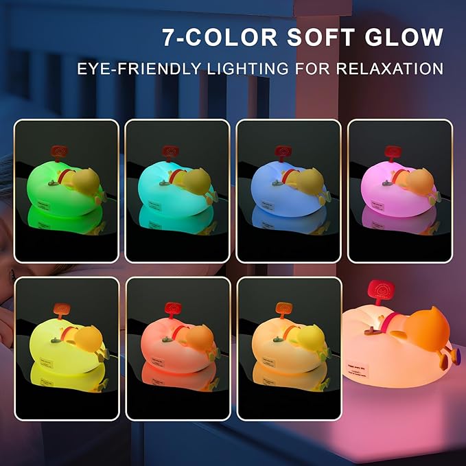 Duck Night Light for Kids, 7 Colors LED Nursery Lamp Dimmable & Rechargeable - Image 4