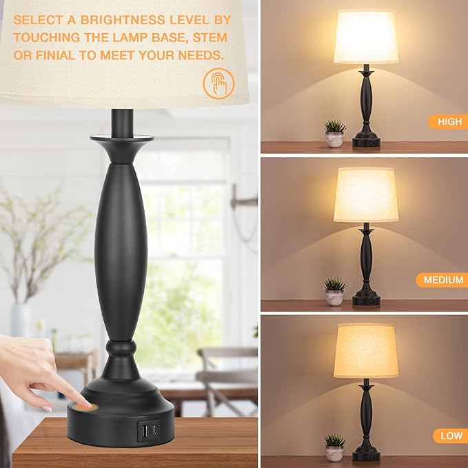 Seealle Beige Lamps for Bedrooms Set of 2 - Image 2