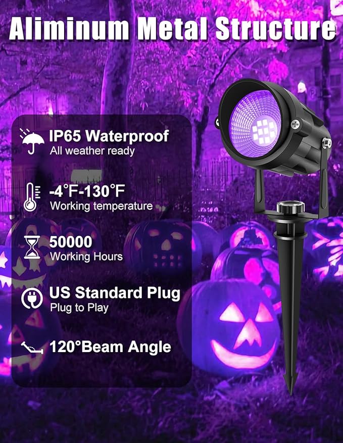 Halloween Outdoor Black Light Spotlight, LED Black Lights Waterproof Landscape - Image 3