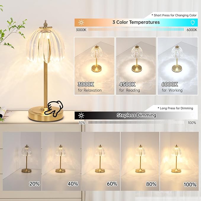 Tulip Table Lamp with 5000mAh Battery & Touch Control, Cordless Small Table - Image 3