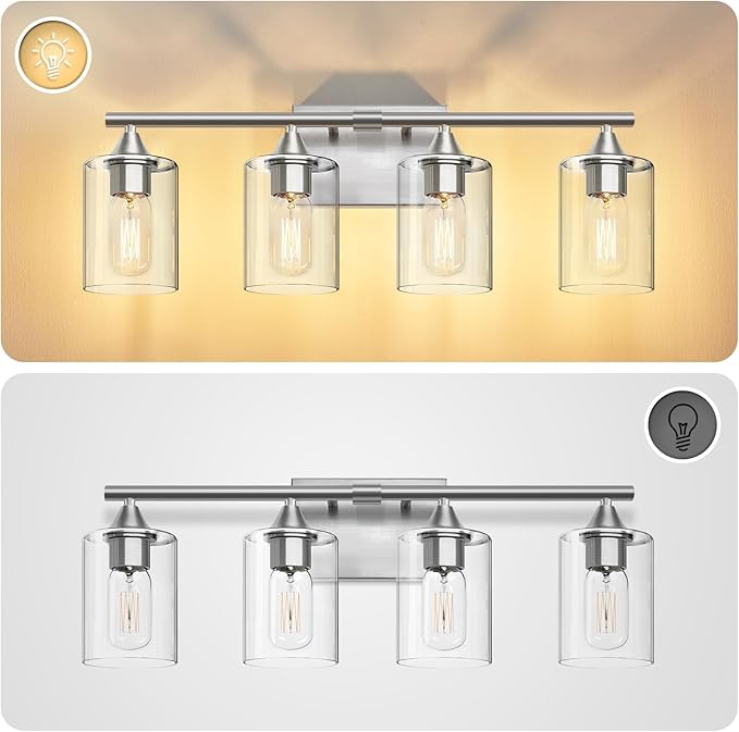 4-Light Bathroom Light Fixtures, Brushed Nickel Vanity Lighting Fixtures - Image 7