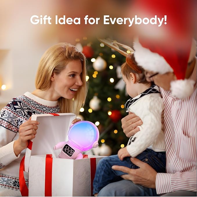 Astronaut Sunrise Alarm Clock for Kids, 22 Dimmable Nightlights, Dual Digital - Image 7