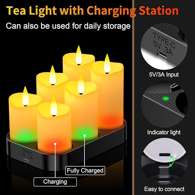 YiaMia 6 Pack Upgraded Rechargeable Flameless Candles - Image 3