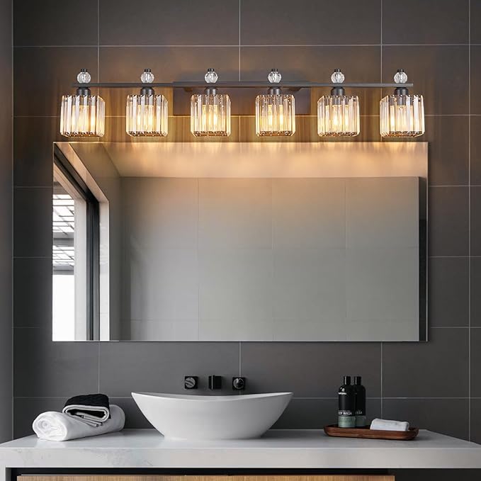 Vanity Lights 6-Light Modern Crystal Vanity Light Sand Black Bathroom Light - Image 3