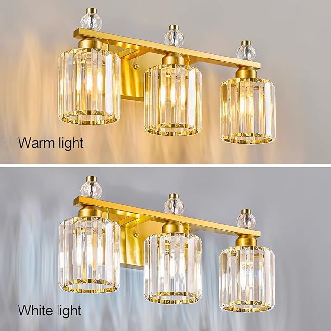 Bathroom Vanity Lights 3-Light Gold Modern Crystal Vanity Light Fixtures Over - Image 2