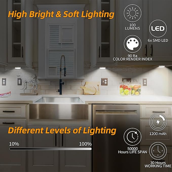 Puck Lights with Remote Control, Under Cabinet Lighting with Magnetic and - Image 2