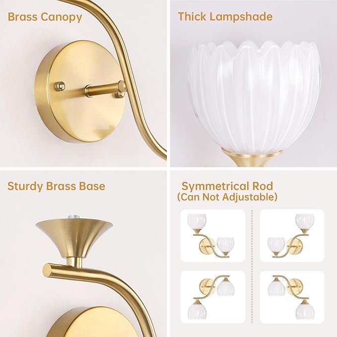 Battery Operated Wall Sconce, 2-Lights Vinatge Brass Wall Lighting - Image 8