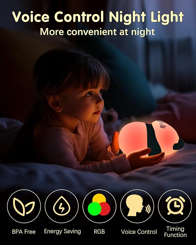 Voice Control Panda Night Light, 6 Colors 30-Minute Timer, Cute Animal Silicone - Image 2