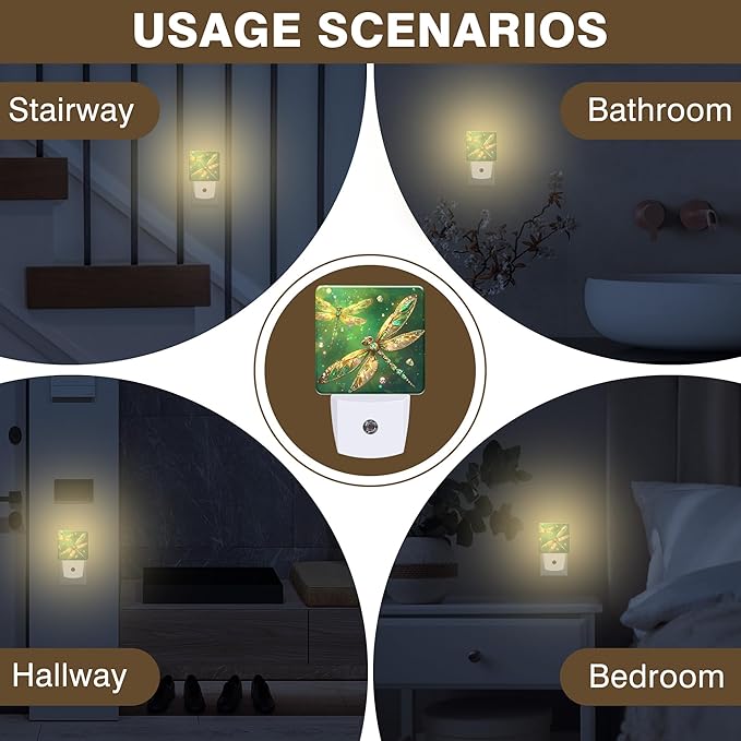 Night Light Fantasy Green Dragonfly Night Lights Plug into Wall Smart Dusk to - Image 6