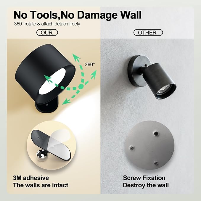 Aomees Wall Lights Battery Operated Wall Sconce, 3 Color Temperatures & 3 - Image 8