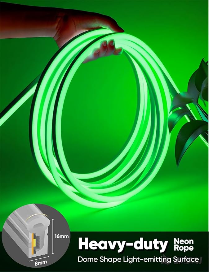 33FT Green LED Neon Rope Lights, AC 110-120V Flexible Neon Strip Outdoor - Image 6