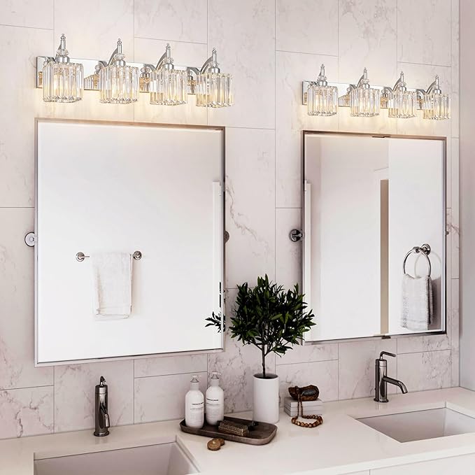 Modern Bathroom Vanity Light 4-Light Chrome Crystal Light Fixtures Over Mirror - Image 3