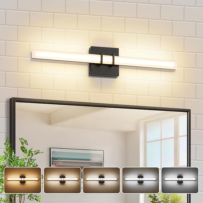 Modern Black Vanity Light Bar 24 Inch, 16W 5CCT Dimmable Bathroom Light by BRKNIT