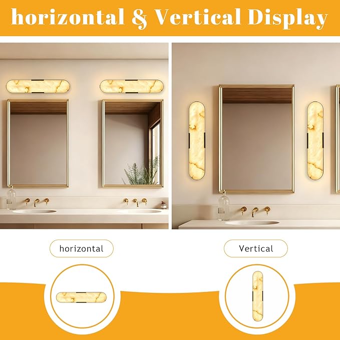 20“Natural Marble Wall Sconces LED Alabaster Wall Sconce Vintage Bathroom - Image 6