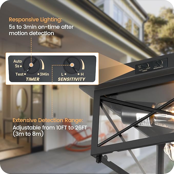 Outdoor Ceiling Light Fixture, Motion Sensor Outdoor Porch Light Ceiling Mount - Image 2