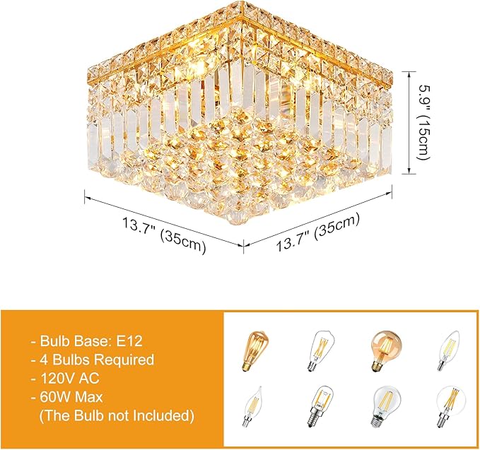 4-Light Gold Crystal Chandeliers Flush Mount Chandelier Light Fixture - Image 4