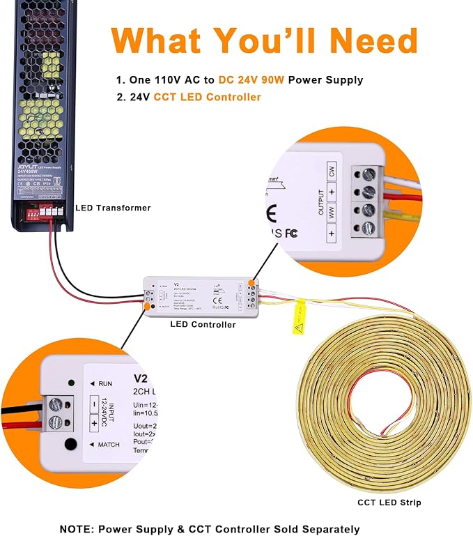 JOYLIT 24V COB LED Strip Lights White CCT 2700K-6000K 610LM/FT Ultra Bright - Image 7
