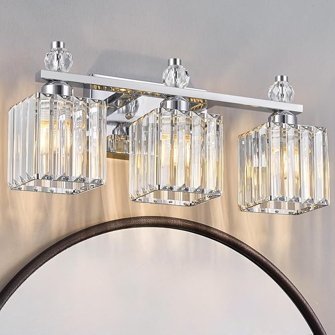 Bathroom Vanity Lights 3-Light Modern Crystal Vanity Light Chrome Bathroom by FDPBY