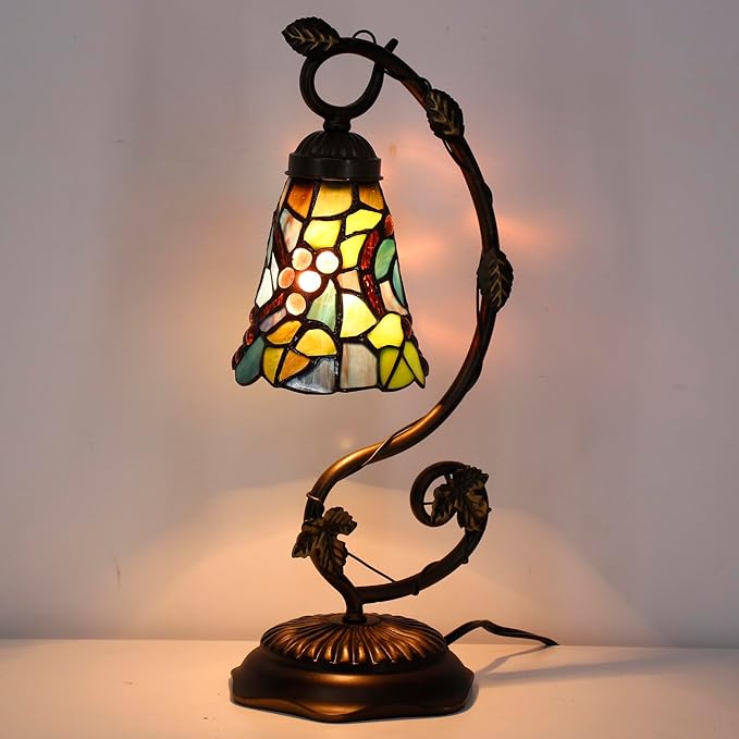 Tiffany Lamp Stained Glass Desk Reading Bedside Light, Metal Leaf Table Lamp - Image 5