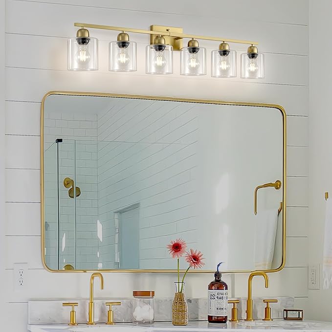 Modern Brushed Gold 6 Light Bathroom Light Fixtures, 38 inch Vanity Lights - Image 8