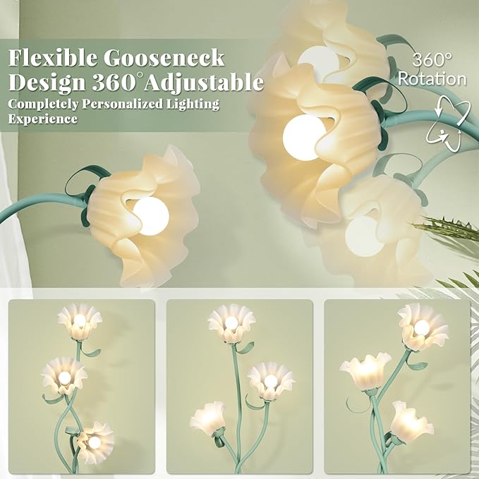 Cute Flower Floor Lamp for Bedroom, 3 Heads LED Tall Standing Lamp - Image 4