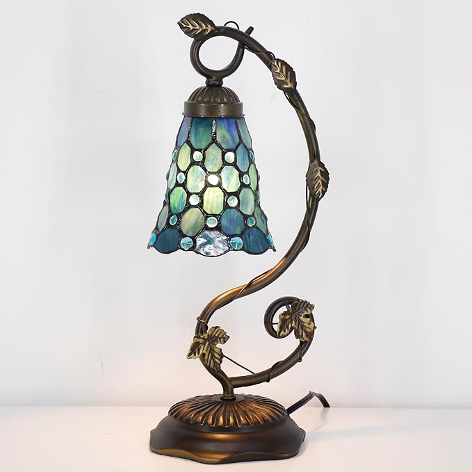 Tiffany Lamp Stained Glass Desk Reading Bedside Light, Metal Leaf Table Lamp - Image 3