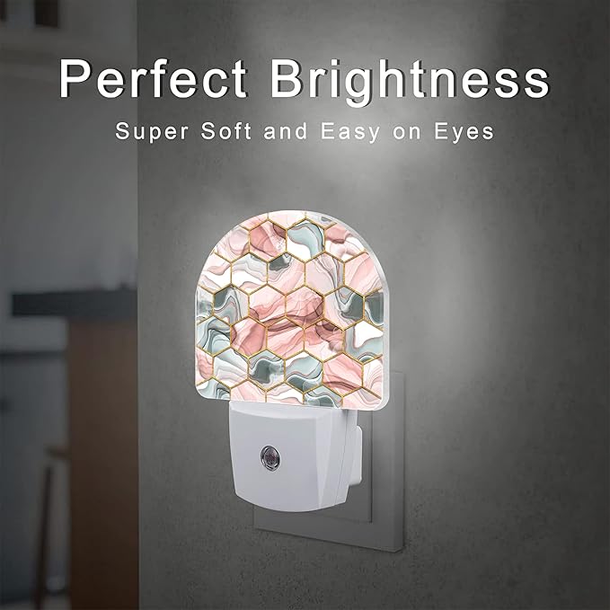 Red Gray Hexagon Marble Night Light Plug into Wall, Abstract Gold Liquid Marble - Image 2