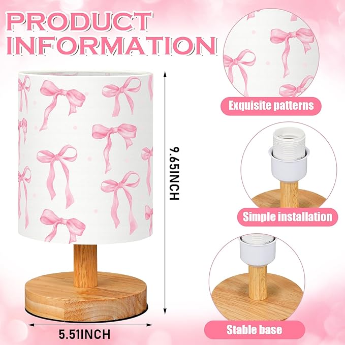 VIHOSE Bow Kids Table Lamp for Bedroom Kids Bedside Lamp - Image 6