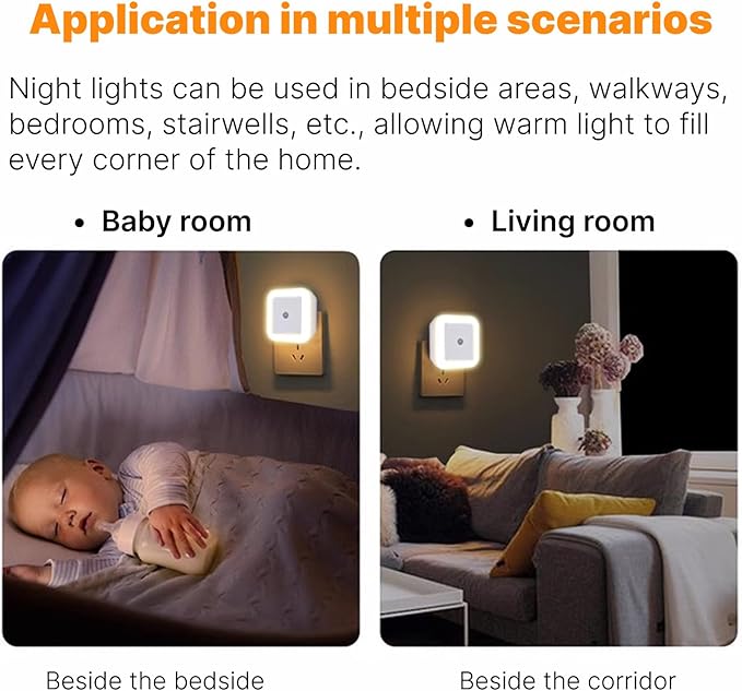Smart Auto-Dimming Square LED Night Light Bedside Lamp, 0.5W Plug-in - Image 5