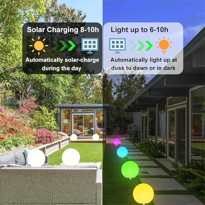 12 Inch Solar Glowing Ball Light Outdoor, Solar Garden Globe Light w/Remote - Image 8
