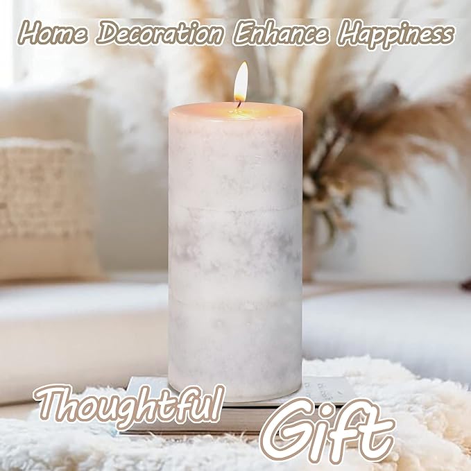 3x6 inch Pillar Candles Cozy Cotton Scented Set of 3 Gray White Layered Mottled - Image 4
