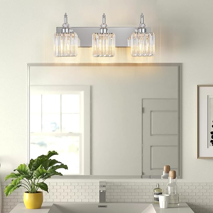 Modern Bathroom Vanity Light 3-Light Chrome Crystal Light Fixtures Over Mirror - Image 3