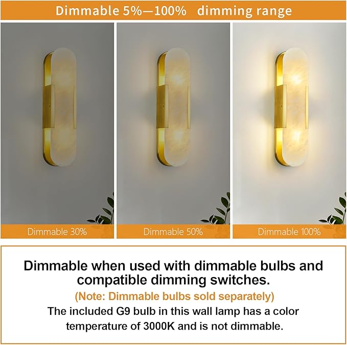 Brass Alabaster Wall Sconce, Modern Natural Marble Wall Sconces - Image 8