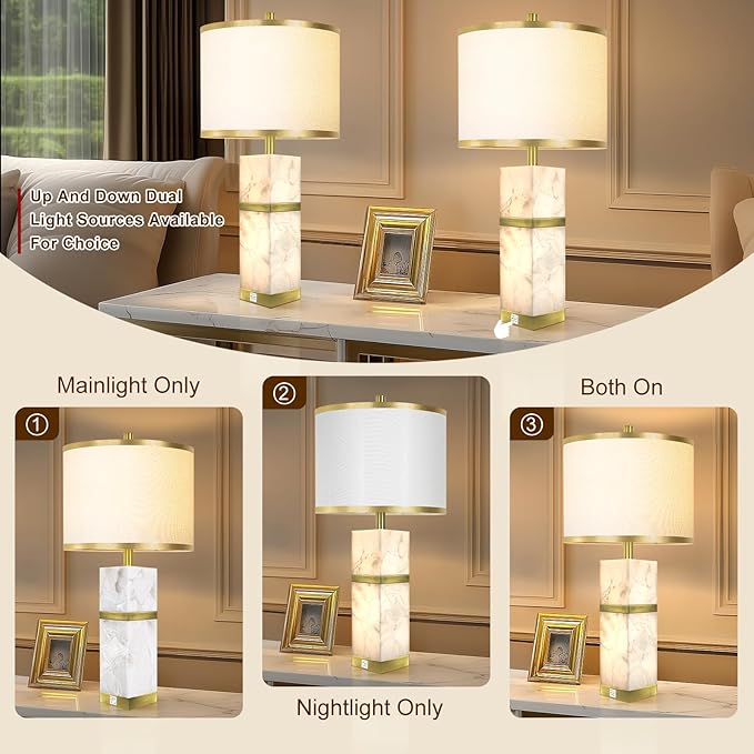 Natural Alabaster Table Lamps Set of 2 - Image 3
