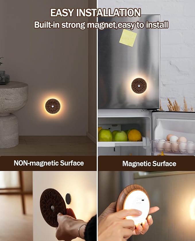 Motion Sensor Night Light Wood USB Rechargeable Stick-On Step Lights Magnetic - Image 4