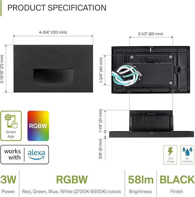 ASD LED Recessed Step Light Fixture, Outdoor & Indoor Tread Lighting | RGBW - Image 2
